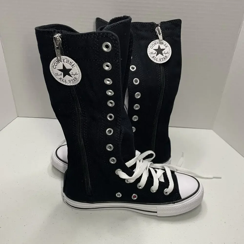 Converse Kids Size 1 Shoes NEW Knee High Chuck Taylor All Star XHi Black Zip Up
